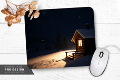 Snow Falling Over Small Cozy Cabin Mouse Pad PNG Design Product Image 1