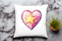 Pink Star Heart Watercolor Clipart Sublimation PNG Product Image 2