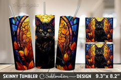 Stained Glass Halloween Cat Tumbler | 20oz Skinny Tumbler Product Image 1