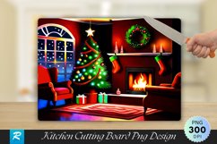 Cozy Fireplace with Christmas Tree Cutting Board PNG Design Product Image 1