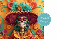 3D Sugar Skull Tumbler Wrap, 3D Flowers Tumbler Sublimation Product Image 2