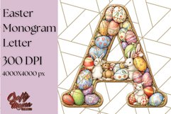 Easter Letter A Clipart, Bunny Alphabet PNG, Egg Monogram Product Image 1