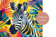 Zebra Tumbler Wrap Design, Tropical Leaves Tumbler PNG Product Image 2