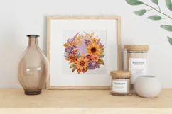 Watercolor Fall Wreath PNG, Warercolor Floral Wreath PNG Product Image 2