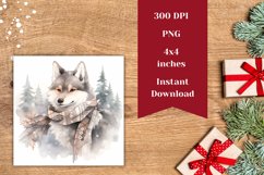 Christmas Coasters, Watercolor Wolf Sublimation Designs Product Image 2