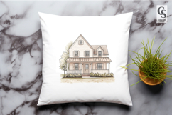Charming Farmhouse Cottage House Illustration Clipart Product Image 2