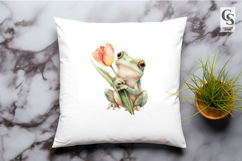 Watercolor Frog With Tulip Clipart Sublimation PNG Product Image 3