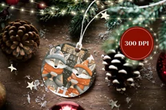 Winter Wolf Ornament PNG, Christmas Ornament Sublimation Product Image 2