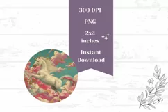 Cute Unicorn Round Earrings PNG, Pink Clouds Earrings Design Product Image 2