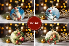 Watercolor Santa Claus Ornaments, Snowman Round Ornaments Product Image 2