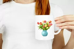 Colorful Tulips In Vase Illustration, Flower Vase PNG Product Image 2