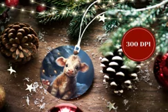 Christmas Baby Animals Ornament, Highland Cow Ornament PNG Product Image 2