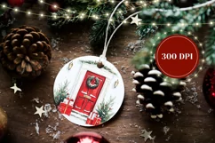Watercolor Christmas Red Door Ornament, Winter Print Product Image 2