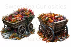 Fall, Autumn, Flowers, Cart, Ephemera, PNG, Clipart Product Image 2