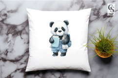Cute Panda Holding Book Watercolor Clipart Sublimation PNG Product Image 3