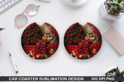 Cat Tangled Car Coaster Sublimation| Christmas Coaster PNG Product Image 1