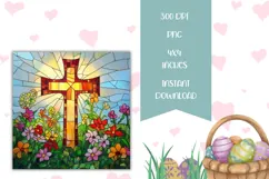 Stained Glass Cross PNG, Floral Easter Cross Sublimation Product Image 2