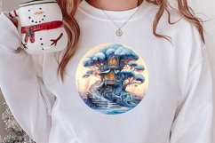 Watercolor Christmas Winter Houses Clipart Product Image 2