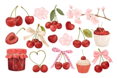 Watercolor Cherry and Bow Clipart Product Image 2