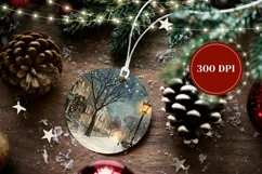 Watercolor Winter Round Ornament, Christmas Ornament Product Image 2