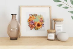 Watercolor Fall Wreath PNG, Floral Wreath Sublimation PNG Product Image 2