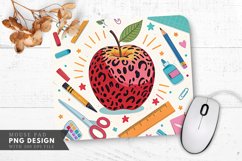 Funky Leopard Printed Apple with Art Supplies Mouse Pad PNG Product Image 1