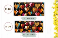 Golden Hearts Coffee Mug Wrap, Valentine Love Hearts Mug PNG Product Image 2