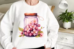 Flower Mason Jar Clipart, Watercolor Mason Jar Sublimation Product Image 2