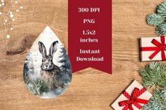 Christmas Earrings Sublimation , Winter Hare Sublimation PNG Product Image 2