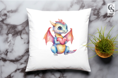 Cute Baby Dragon Holding Heart Clipart PNG Product Image 2