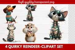 4 Quirky Reindeer Clipart Set | Fun Holiday Reindeer PNG Product Image 1