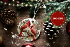 3D Christmas Round Ornament, 3D Cardinals Ornament PNG Product Image 2