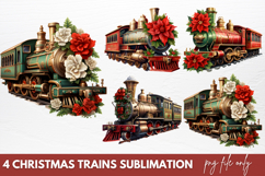 Christmas Trains Sublimation Clipart Product Image 1