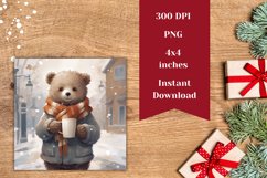 Christmas Square Coaster, Christmas Bear Sublimation Design Product Image 2