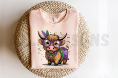 Cute Mardi Gras Highland Cow Sublimation PNG Product Image 2