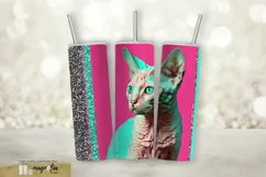 PINK CAT tumbler wrap sublimation design png Product Image 1
