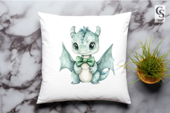 Cute Baby Dragon Green Bow Tie Clipart Sublimation PNG Product Image 2