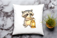 Cute Raccoon Lantern Watercolor Clipart Sublimation PNG Product Image 3
