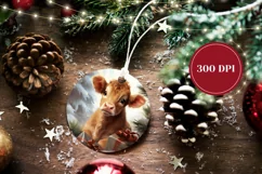Christmas Ornament PNG, Christmas Cow Ornament Sublimation Product Image 2