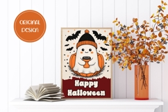 Happy Halloween Greeting Card Design, Cartoon Ghost PNG Product Image 2