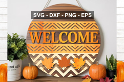 Welcome Round Door Sign SVG | Fall Porch Sign Cut File Product Image 2