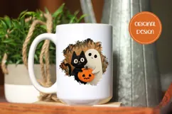 Halloween Black Cat PNG, Cartoon Halloween Ghost T-Shirt PNG Product Image 2
