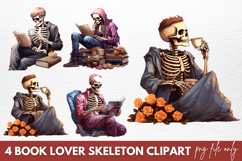 Book Lover Skeleton Clipart Product Image 1