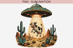 Retro UFO Cow Abduction PNG | Alien Desert Clipart, Funny Product Image 2