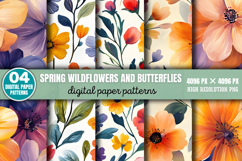 Spring Wildflowers and Butterflies Floral Pattern Digital Pa Product Image 3