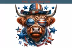 Highland Cow with Sunglasses, Memorial Day Freedom PNG Product Image 2
