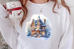 Watercolor Christmas Winter Houses Clipart Product Image 2