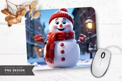 Snowman with Red Scarf on Frosty Winter Street Mouse Pad PNG Product Image 1