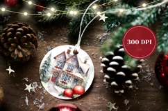 Christmas House Ornament, Watercolor Christmas Product Tag Product Image 2