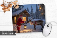 Santa Claus Lantern and Reindeer Snowy Cabin Mouse Pad PNG Product Image 1